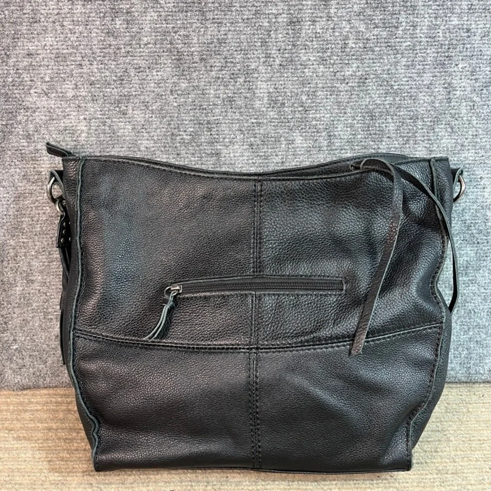 The Sak Black Pebbled Leather Hobo Bag Studded Tassel Shoulder Bag Handbag